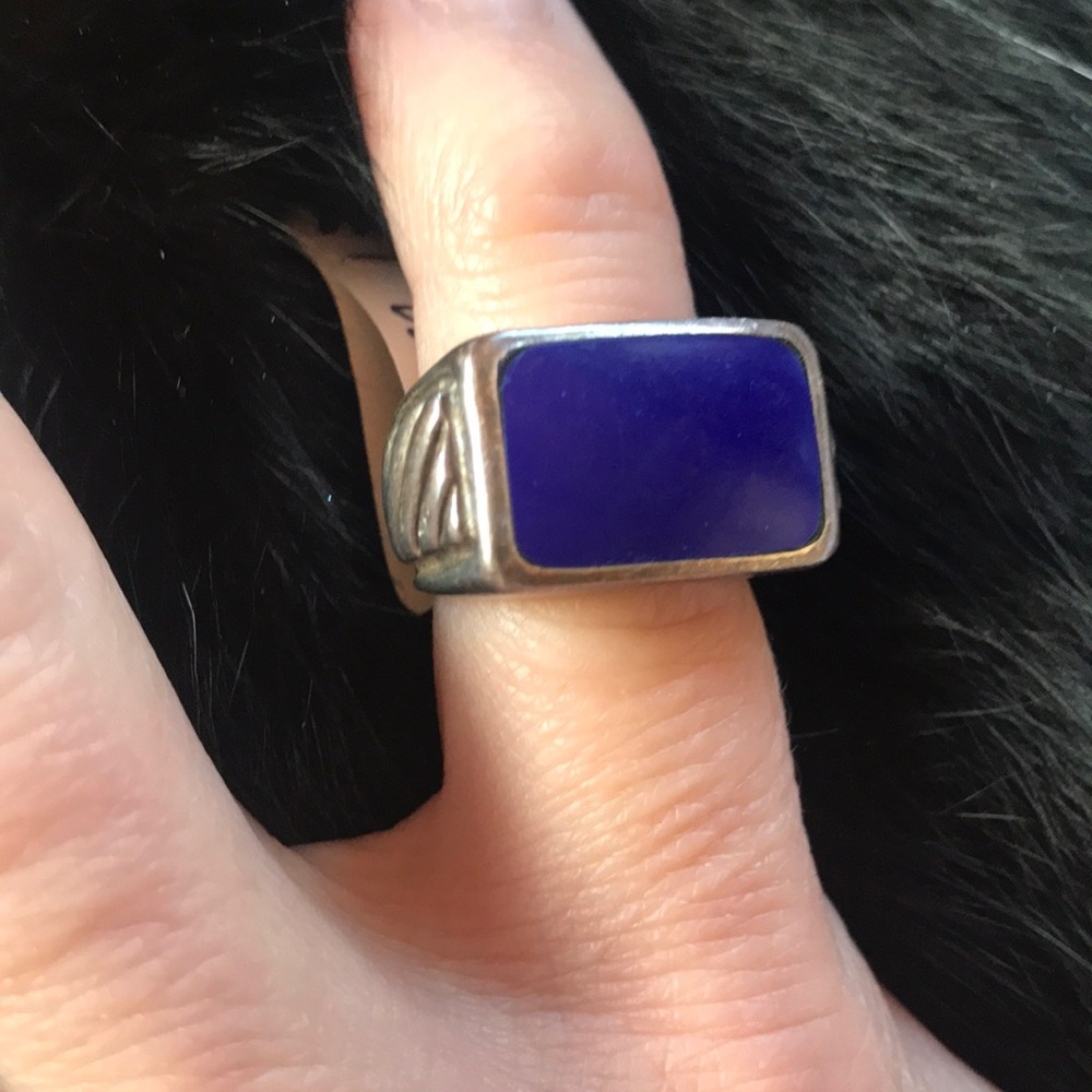 Blue stone silver unisex ring.